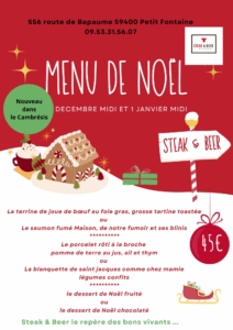 menu noel steak and beer